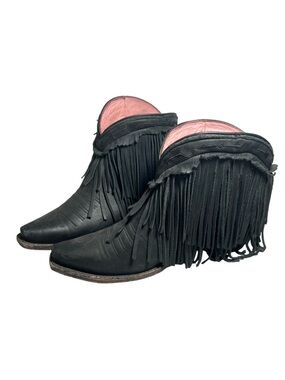 RARE Leather Fringed Black Ankle Booties - Western Style sexy cowboy boot Size 9